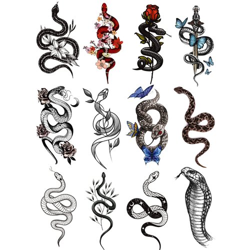 Kotbs 12 Sheets Snake Serpent Realistic Fake Tattoos That Look Real and Last Long, Adult Tattoos Temporary Tattoos for Men Women, Waterproof Tattoo Temparytattos Body Tattoos