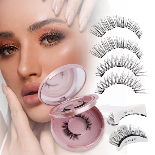 Natural Look Magnetic Eyelashes with Applicator: Reusable Magnetic Lashes, No Glue or Liner Needed, 2 Pairs of Different Natural Style(K8+604)