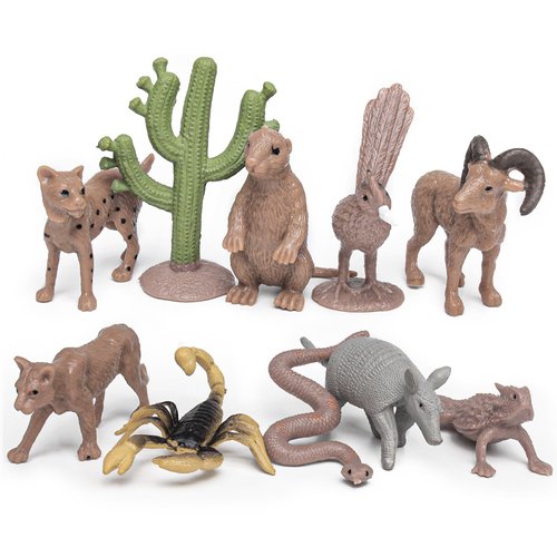 Fantarea Desert Wild Animal Model Figures Playsets 11 PCS Mini Cactus Armadillo Snake Lynx Wolf Scorpion Marmot Figurines Decoration Set Toys for Boys Girls Kids