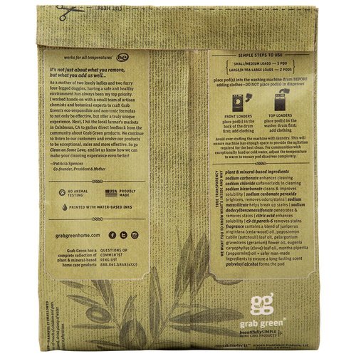 Grab Green Stoneworks Laundry Detergent Pods, Olive Leaf, 50 Count (Pack of 1) Loads-EPA Safer Choice Certified, Powered by Naturally-Derived Plant & Mineral-Based Powder Pods