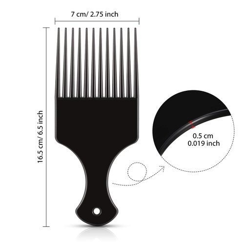 6 Pieces Plastic Wide Hair Pick Comb, 6.5 Inch Smooth Hair Pick Comb, Afro Hair Comb, Hairdressing Styling Tool for Natural Curly Hair (Black)