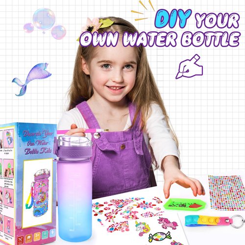 VteePck Kids Water Bottle for Girls Toys for Ages 5 6 7, Stickers Decorate Water Bottle Kits, Unicorn Gifts Decorations Water Bottle for Kids Activitie, Arts and Crafts for Kids Ages 8-12