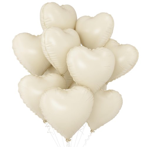GRESATEK White Heart Balloons,10Pcs Cream White Foil Heart Shaped Balloons,18Inch Beige Helium Mylar Balloons for Valentines,Engagement,Brithday,Baby Shower,Wedding Party Decorations