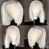 Guanyuhair 13x4#60 Color Platinum Blonde Short Bob Wigs Lace Front Wig Human Hair With Pre Plucked Brazilian Ash Blonde Straight Bob Wig (10inch)