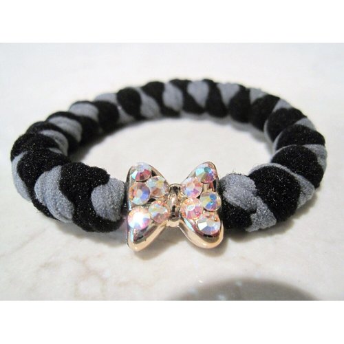 Generic Bow shaped hair tie pony tail holder with crystals (Primary color: Black/gray), 1 Count (Pack of 1)