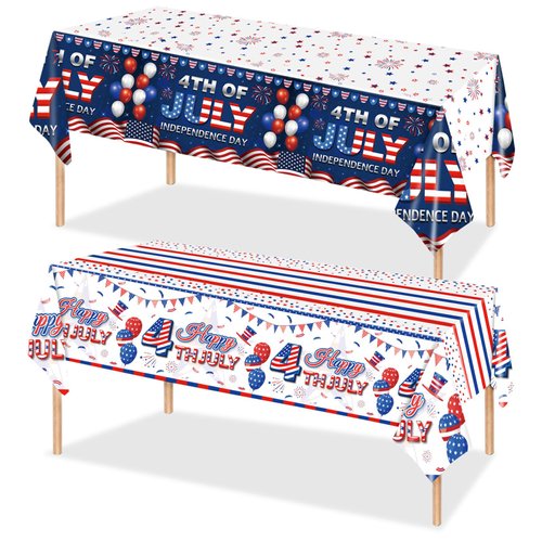 2PCS 4th of July Tablecloths American Flag Table Cloth Stars and Stripes Plastic Disposable Table...