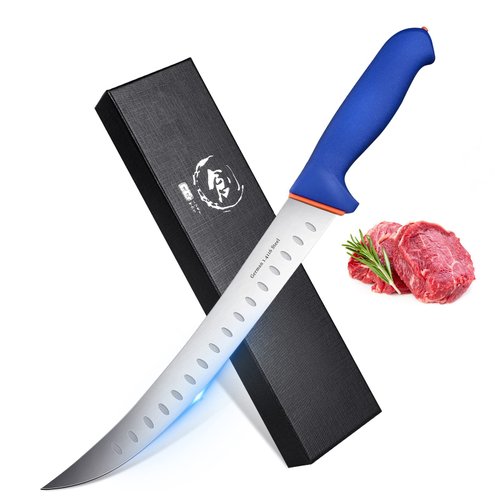 DRAGON RIOT Premium Butcher Breaking Knife, 10 Inch Curved Cimeter Knife-Meat Trimming Butcher Knife Turkey Carving German Stainless Steel with Fibre Handle