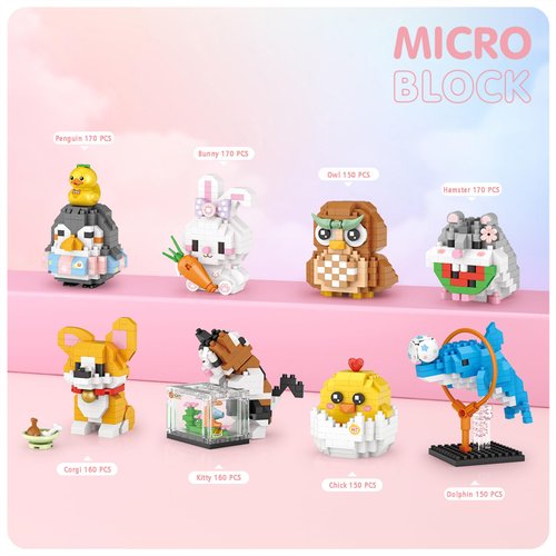 MEIEST 8 PCS Mini Animals Building Blocks Set,Animal Themed Collection Construction Building Bricks Toy,Cute Home Decors