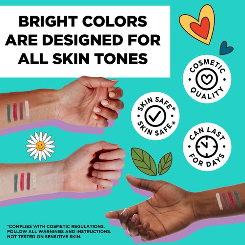 BIC BodyMark Party Pack Temporary Tattoo Marker for Skin, Premium Brush Tip, Gifts for Teens, 4 Count Pack