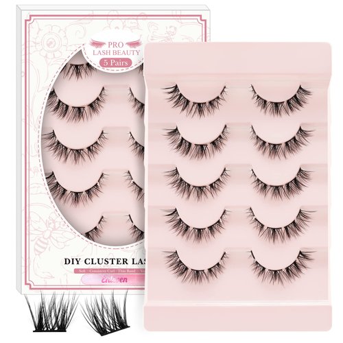 Lash Clusters 5 Pairs Cat Eye Lashes Russian Fluffy Lashes that Look Like Extensions Wispy Eyelash Clusters Volume DIY Lash Extension Soft and Easy to Wear (5 Pairs, Enliven)
