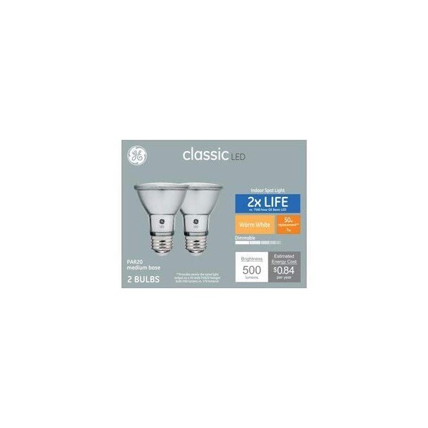 GE Classic 50-Watt EQ LED Par20 Warm White Dimmable Spotlight Bulb (2-Pack)