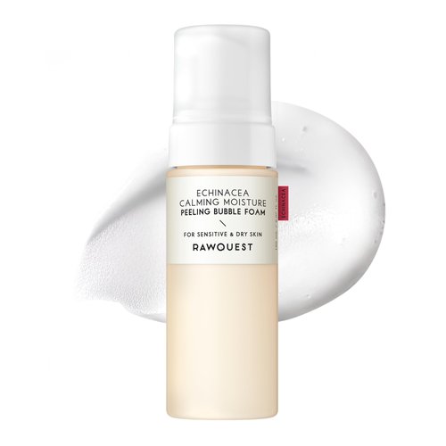 RAWQUEST Echinacea Calming Moisture Peeling Bubble Foam (5.07 Fl. Oz,150ml) | Foaming Facial Cleanser Non-Stripping, Non-Sticky, Moisturizing, Exfoliating & Soothing Korean Skincare for Sensitive Skin