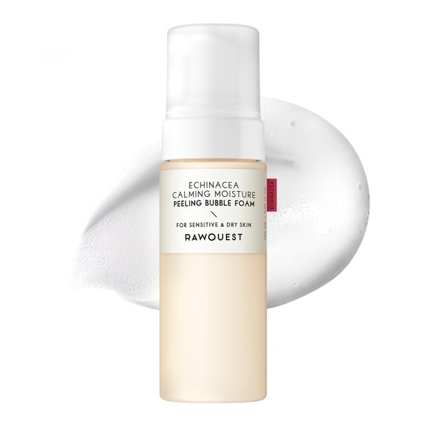 RAWQUEST Echinacea Calming Moisture Peeling Bubble Foam (5.07 Fl. Oz,150ml) | Foaming Facial Cleanser Non-Stripping, Non-Sticky, Moisturizing, Exfoliating & Soothing Korean Skincare for Sensitive Skin