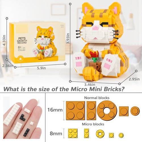 QLT QIAOLETONG Cute Animal Micro Mini Building Blocks Kit, Orange Cat Micro Bricks Building Toys for Adults, Party Favors for Kids 8-12+, Birthday Gift, Carnival Prizes (834 PCS)