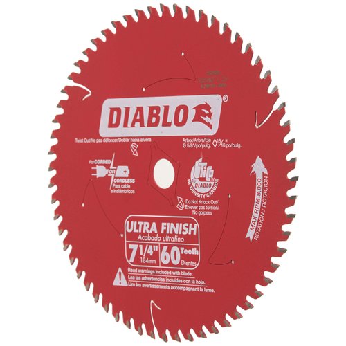 Freud D0760A Diablo 7-1/4" x 60-Tooth Ultra Fine Finishing Circular Saw Blade with 5/8" Arbor and Diamond Knockout Single Blade
