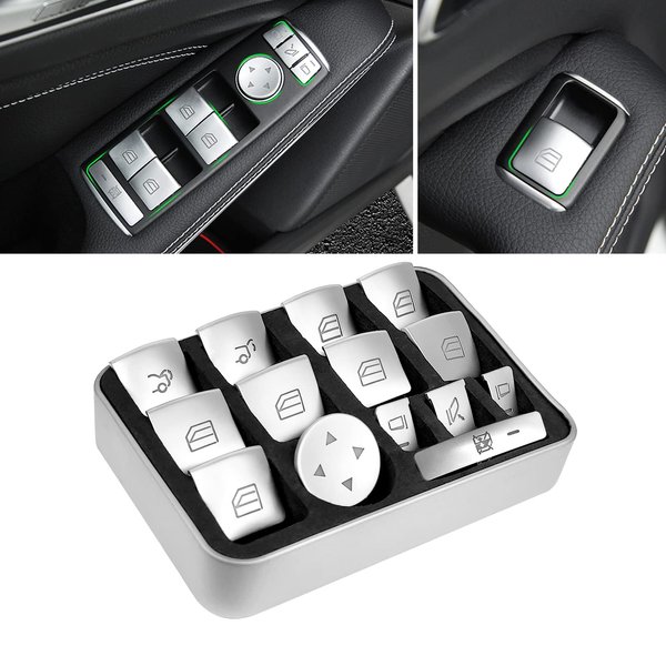Moonlinks Inner Door Power Window Switch Button Covers Trim Sticker Replacement Compatible with Mercedes Benz A B C E G GLA CLA GLK GL ML GLE Class W204 W212 W246 W166 X166 X204 Tesla Modle X S 14 PCS