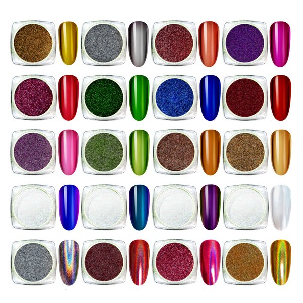 Spaidoon 20 Jars Chrome Nail Powder, Metallic Mirror Effect Chrome Powder for Nails Gel Polish with Silver Holographic, Mermaid White Pearl, Aurora Iridescent, Chameleon Pigment Powder