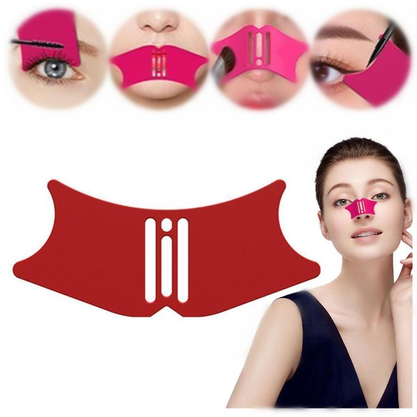 Worzwin Silicone Nose Shadow Template,Silicone Nose Shadow Tools, 4 in 1 Multifunctional Contour Template, Eyebrow Shaping Eyeliner Stencil, Eyebrow Shaping Stencil (Red)