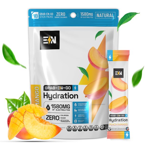 Engineered Nutrition Sugar-Free Electrolytes Powder Packets - Single-Serving Hydration Drink for Optimal Hydration, Electrolyte Blend, Vegan, Non GMO, Keto Hydrate Packets - Peach Mango (18 Count)