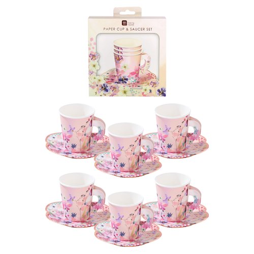 Talking Tables BG-CUPSET Blossom Party Paper Tea Cups, Pack of 12, Height 8cm, 3", Pink and Gold