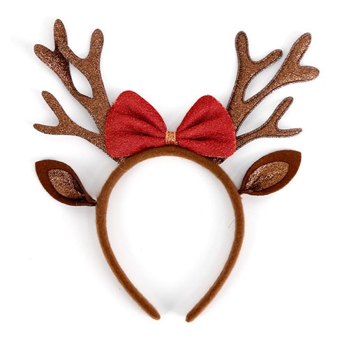 Brown Christmas Antlers Headband Reindeer Ears Headbands Xmas Red Bow Hair Band for Women Girls Christmas Holiday Hair Accessories