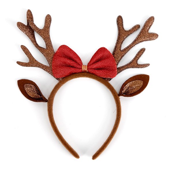 Brown Christmas Antlers Headband Reindeer Ears Headbands Xmas Red Bow Hair Band for Women Girls Christmas Holiday Hair Accessories