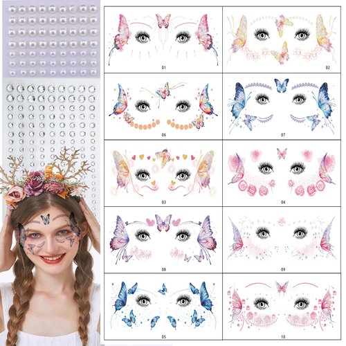 Butterfly face Temporary Tattoos Sticker Glitter Fairy Makeup Accessories For Women Girl Birthday Rave Party Makeup Decor