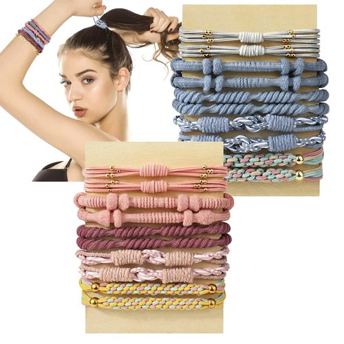 Hair Ties for Women Girls, 20 Pcs Boho Dual-Use Bracelets and Hair Tie for Thick Hair/Pony Tails, No Damage No Crease Elastics Hair Rubber Bands Ponytail Holders (Elegant)