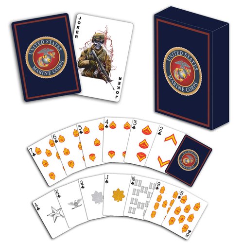 Military Gift Shop USMC Professional Quality Marine Corps Playing Cards with Marine Corps Rank Insignia - Gifts | Disabled Vet Owned Business - USMC Playing Cards