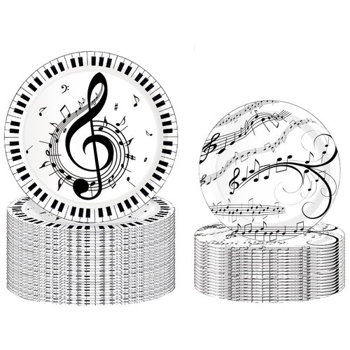 50Pcs Musical Notes Party Supplies Music Paper Plates Tableware Set 9" Music Notes Dinner Plates 7"Music Dessert Plates for Music Themed Karaoke Jazz Party Music Birthday Party Decorations Serve 25