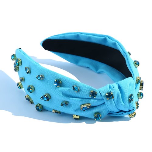 FEDANS Knotted Women Headband Rhinestone Crystal Luxury Jeweled Embellished Top Blue Hairband Fashion Elegant Ladies Hair Band