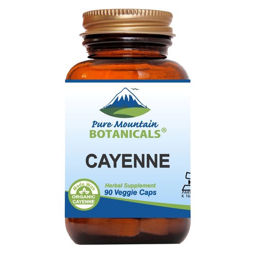Pure Mountain Botanicals Cayenne Pepper Capsules - 90 Kosher Vegan Caps with 500mg Organic Cayenne Pepper with Capsaicin