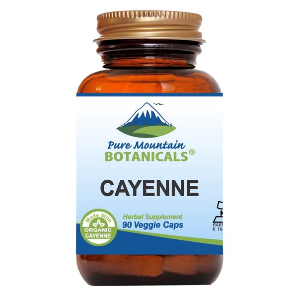 Pure Mountain Botanicals Cayenne Pepper Capsules - 90 Kosher Vegan Caps with 500mg Organic Cayenne Pepper with Capsaicin