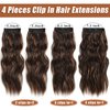Dorsanee Clip in Hair Extensions, Dark Brown with Chocolate Brown Highlight Hair Extensions, 20 Inch 4pcs Long Wavy Synthetic Hair Extensions Double Weft Hairpieces for Women