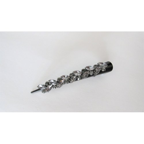 Generic Black alligator hair claw clip with clusters of gray crystals
