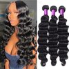 10A Brazilian Virgin Hair Loose Deep Wave 20 22 24 Inch 3 Bundles 100% Unprocessed Virgin Remy Human Hair Loose Deep Wave Bundles 150% Density Human Hair Extensions Natural Black for Women