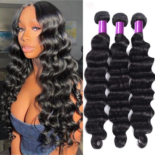 10A Brazilian Virgin Hair Loose Deep Wave 20 22 24 Inch 3 Bundles 100% Unprocessed Virgin Remy Human Hair Loose Deep Wave Bundles 150% Density Human Hair Extensions Natural Black for Women
