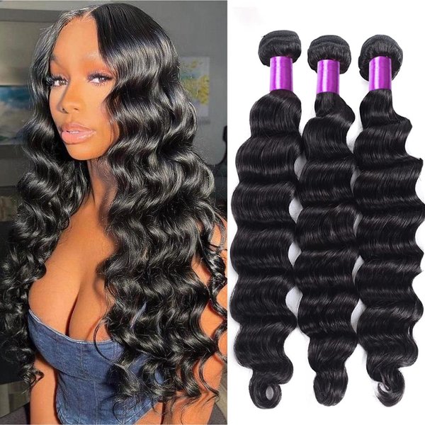 10A Brazilian Virgin Hair Loose Deep Wave 20 22 24 Inch 3 Bundles 100% Unprocessed Virgin Remy Human Hair Loose Deep Wave Bundles 150% Density Human Hair Extensions Natural Black for Women