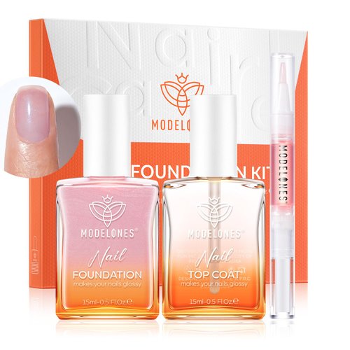 modelones Nail Natural Concealer Set, 15ml Nail Polish Foundation with Top Coat & Cuticle Oil, Nail Care Imperfection Masking Kit, Sparkle Pink