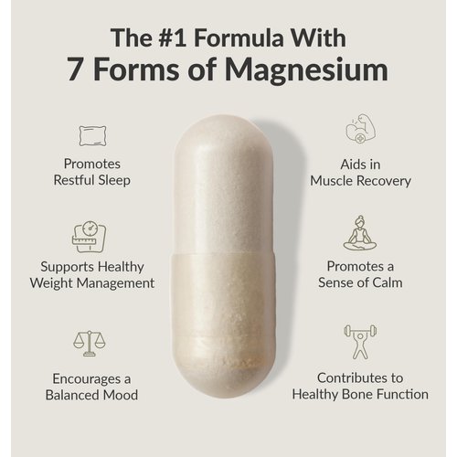 BIOptimizers Magnesium Breakthrough Supplement with 500mg - 7 Forms of Magnesium: Glycinate, Malate, Citrate, and More - Natural Support for Sleep and Cognitive Function -90 Capsules- Calming Vitamins