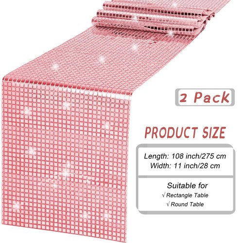 durony 2 Pack Disco Party Table Runner Mirror Rose Gold Glitter Foil with Sparkle Sequin Table Runner for Bachelorette Party 70s 80s Party Disco Cowgirl Party Decorations