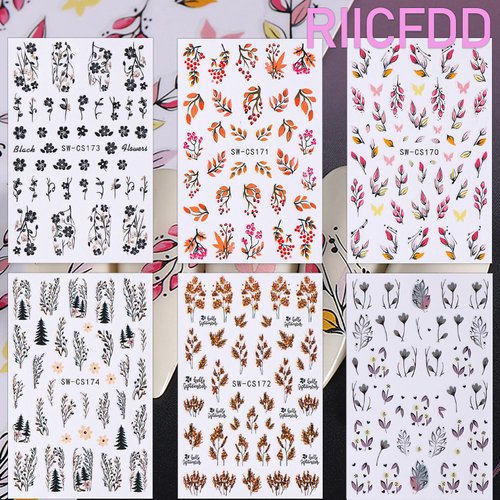 6 Sheet Fall Stickers Maple Leaves Self-Adhesive Nail Decals Flower Fallen Leaves Nail Art Stickers Butterfly Nail Supplies Nail Art Design Decoration Accessories Autumn Stickers for Women