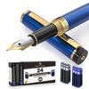 Dryden Designs Fountain Pen - Medium Nib | Includes 24 Ink Cartridges (12 Black 12 Blue) and Ink Refill Converter | Calligraphy Pen, Consistent Writing, Smooth Flow - Blue.