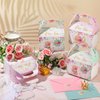 TaoBary 24 Pcs Tea Party Treat Boxes Pink and Green Floral Tea Candy Boxes Tea Theme Goodies Gift Boxes Wedding Tea Party Favor Boxes Teapot Paper Box Floral Tea Party Supplies for Wedding Shower