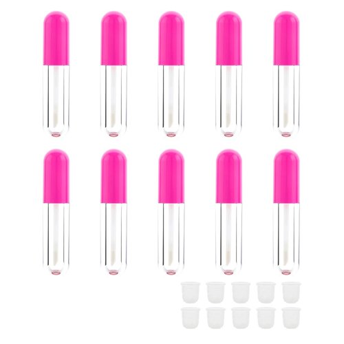 AJLTPA 10 Pieces Round Lip Gloss Tubes with Wand, 4.5ml Mini Lip Gloss Containers Empty, Lipgloss Wand Tubes with Rubber Stoppers for Women Cosmetics DIY (Hot Pink)
