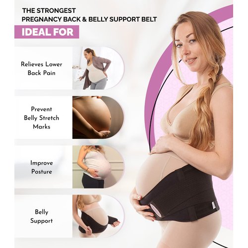 GABRIALLA Pregnancy Belly Band - Strong Support, 8" Wide, Made In USA, Black (XL)