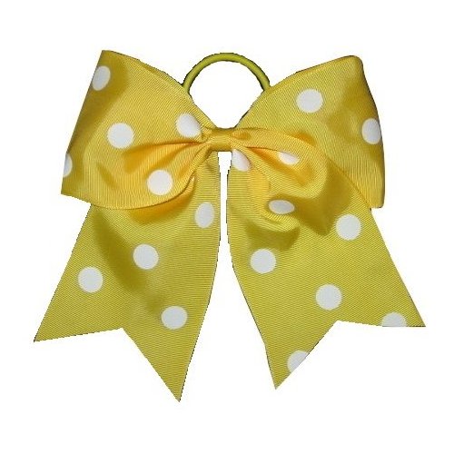 NEW "POLKA-DOT Yellow" Cheer Bow Pony Tail 7 Inch Girls Hair Cheerleading Practice Football Games Dance Uniform Hairbow Grosgrain Ribbon