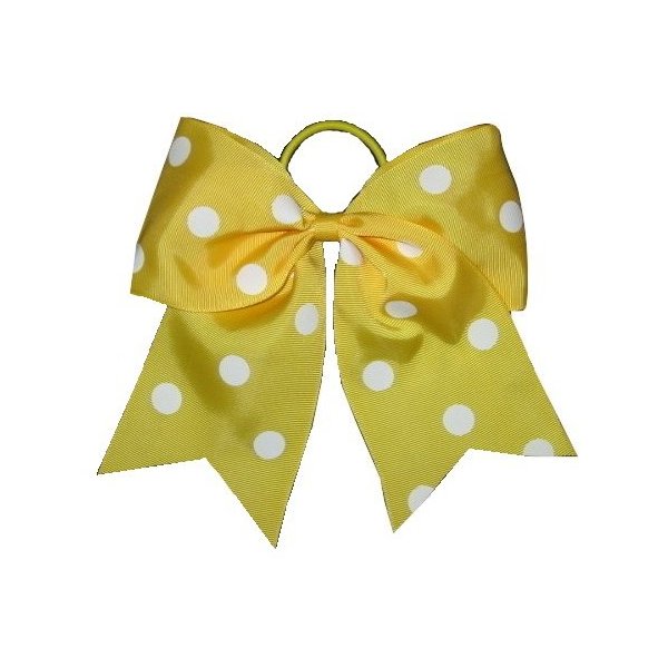 NEW "POLKA-DOT Yellow" Cheer Bow Pony Tail 7 Inch Girls Hair Cheerleading Practice Football Games Dance Uniform Hairbow Grosgrain Ribbon