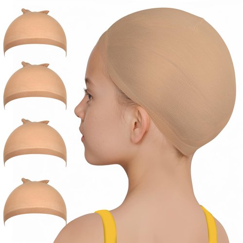 Fandamei Wig Cap, 4PCS Wig Cap for Kids Light Brown, Nylon Wig Caps for Kids. Stretchy Stocking C...