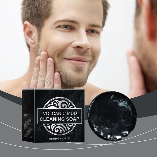 lisade Cleansing Bar Soap for Face，natural Volcanic Mud Cleansing Soap Deep Cleansing Blackhead Acne, Coconut Oil Nourishes Soap Mild Gentle Hydrating Cleanser for Men Daily Skin Care 2PCS